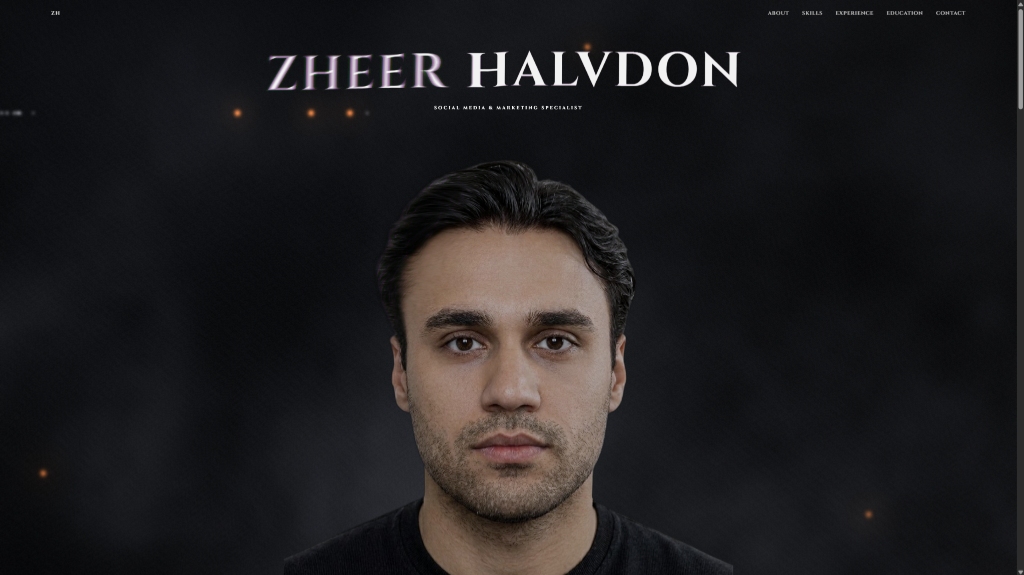 Zheer Halvdon website homepage screenshot